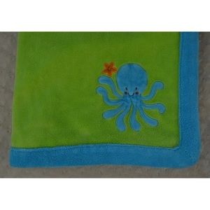 Little Bedding by NoJo Octopus Starfish Baby Blanket Green Blue Edge Soft Plush